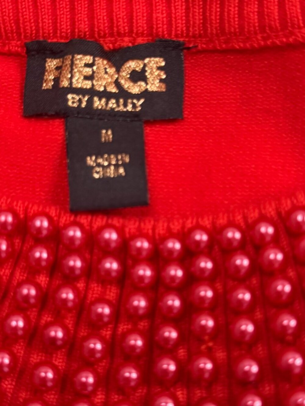Fierce by Mally Red Pearl Beaded Ruffle Sleeve Sweater Women’s Medium Statement - Picture 6 of 6
